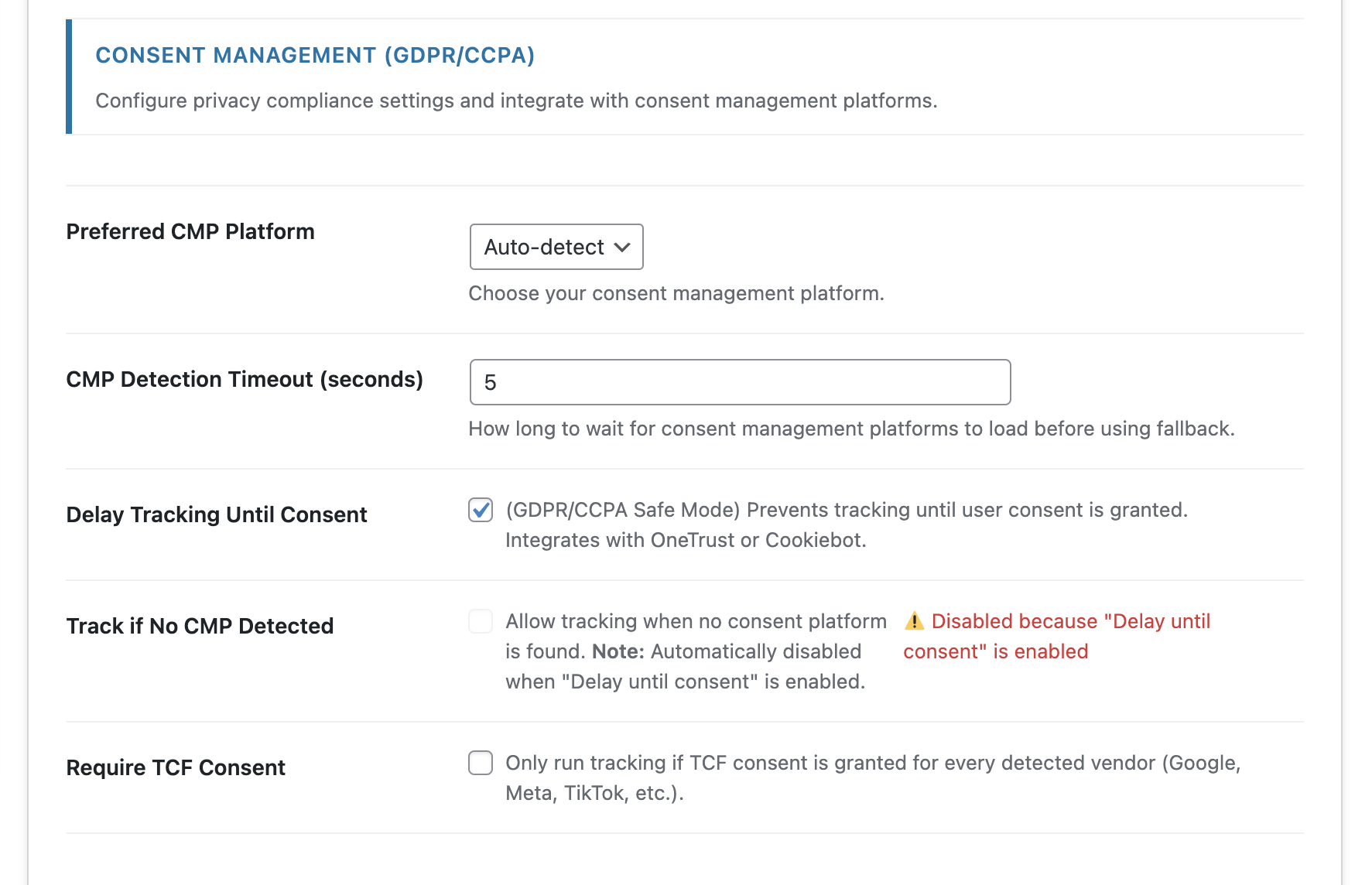 WordPress GDPR consent management interface