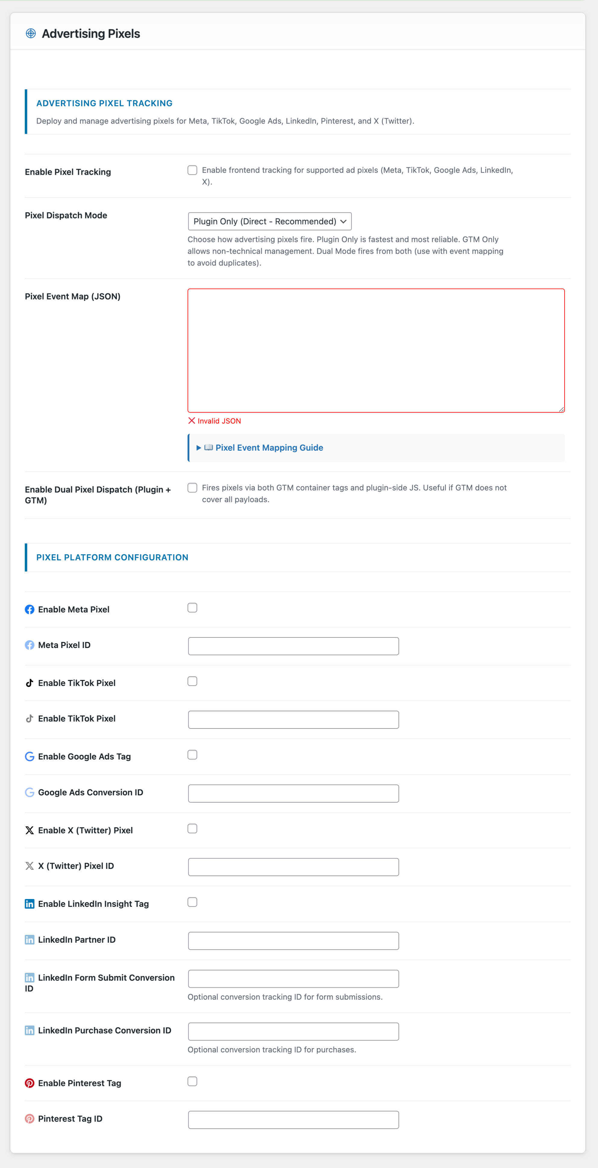 WordPress pixel manager for Meta TikTok LinkedIn Google Ads